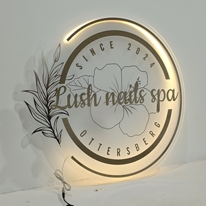 Factory Price Custom Illuminated Acrylic LED Round Golden Mirror Acrylic Electronic Signs for Hair Salon & Spa Business - Product Image 2
