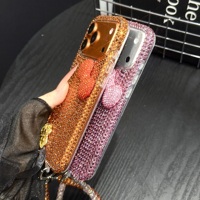 Coque de téléphone de luxe avec nœud floral et strass pour iPhone 17 16 15 Pro Max, livraison gratuite avec chaîne, accessoires mobiles