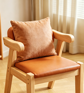 Fauteuil scandinave moderne en bois massif avec revêtement en cuir PU orange, chaise de loisirs rembourrée pour salon, mobilier de maison - Product Image 2