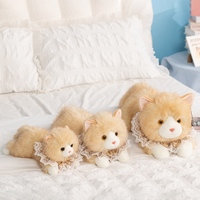 Peluche chat Ragdoll réaliste à col en dentelle et fourrure longue, jouet en peluche chaton moelleux pour décoration de canapé à la maison, cadeau d'anniversaire pour filles