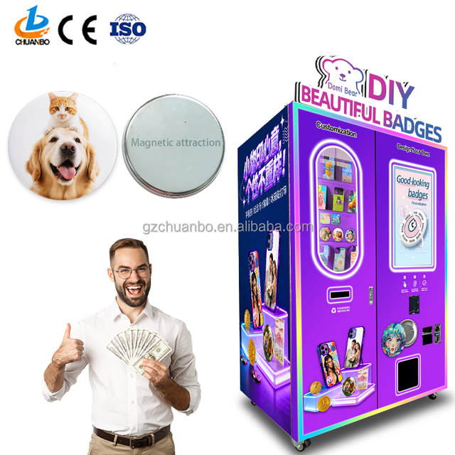 Touchscreen DIY Badge Vending Machine 24 Hour Self Service UV Printer SDK Cloud-Based Management Multiple Payment Options for