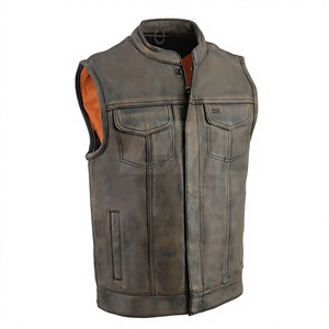 Chaleco de Moto para Hombre, de Cuero Genuino, Transpirable, Sólido, para Invierno, con Cuello Mao, un Solo Botón y Bolsillos - Product Image 2