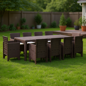 Set da Pranzo da Giardino in Polipropilene Marrone per 10 Persone, Resistente alle Intemperie, Design Contemporaneo - Product Image 2