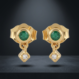Pendientes de Oro Amarillo Sólido de 14 Quilates con Diamante Cultivado en Laboratorio Certificado por IGI y Esmeralda Colombiana, Corte Brillante, Joyería para Mujer - Product Image 3