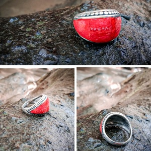 KA-R006-Sterling Chấm Tròn Với Màu San Hô <span class=keywords><strong>Inlay</strong></span> Sterling <span class=keywords><strong>Silver</strong></span> <span class=keywords><strong>Ring</strong></span> Mens Womens Quà Tặng - Product Image 4