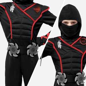 Conjunto de Disfraz de Ninja Acolchado para Niños con Capucha, Máscara y Accesorios de Armas, Traje de Artes Marciales con Línea Roja para Halloween, Cosplay y Fiestas - Product Image 4