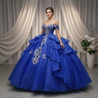 Robe de bal de Quinceañera bleue à sequins, longueur ras du sol, avec appliques dorées, style mexicain, pour Sweet 16, Vestidos De 15 Anos, grande taille, en dentelle naturelle