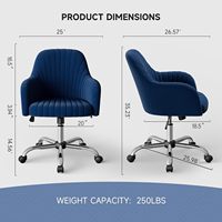 Chaise de bureau à dossier moyen Offre Spéciale au design moderne Chaise de travail pour ordinateur en tissu velours bleu avec roues