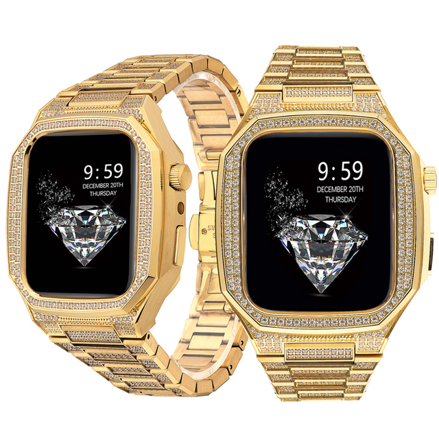 United States Popular Customizable Luxury Smart Watch Case 316L Stainless Steel with Full Zircon Watch Band Protection Cover