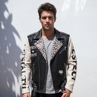 Veste en similicuir OEM pour homme, style High Street, avec imprimé léopard personnalisé, design Letterman, en cuir PU, style motard
