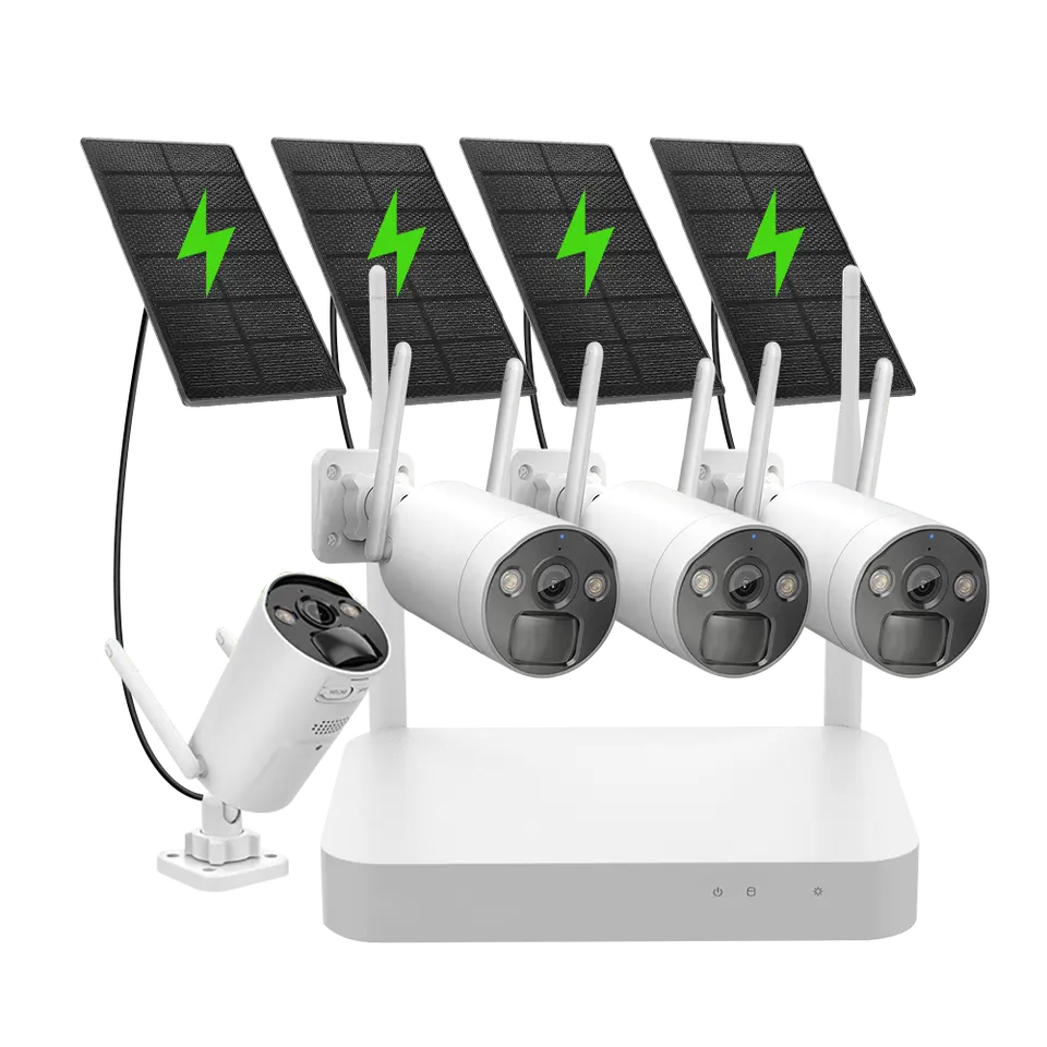 Sistem kamera keamanan tenaga surya nirkabel rumah, kamera pengawas 3mp 4CH nirkabel dengan Panel surya