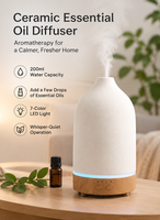 Diffuseurs en pierre de 200 ml pour huiles essentielles, diffuseur en céramique fait main avec 3 réglages de minuterie et 7 réglages de lumière ambiante pour la maison et le bureau