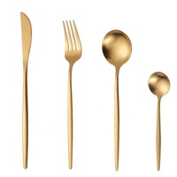 Ensemble de couverts portugais en acier inoxydable 410, finition dorée mate, comprenant cuillère, fourchette et couteau de table