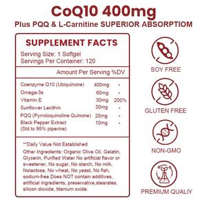 Hohe Absorption CoQ10 400mg plus PQQ L-Carnitin Antioxidans Herz gesundheits unterstützung für Schwangere 120 Kapseln Coenzym Q10 - Product Image 6
