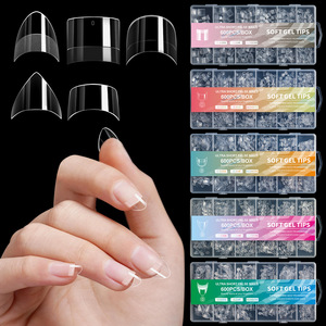 Nouveauté 600 Pièces/Boîte Faux Ongles en Gel Ultra Courts Mat/Transparents à Recouvrement Partiel, Embouts D'Ongles Amande Carrés en Gel Souple - Product Image 1