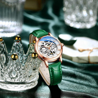 CHENXI 8831 Damen Vollautomatische Mechanische Uhr Lässige Leuchtende Skelett-Armbanduhr Roségold Ovales Glas Sport