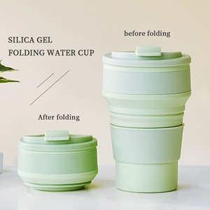 Vente en gros de gobelets en silicone 350 ml, bouteille d'eau portable, gobelet à café réutilisable en silicone avec couvercle, gobelet pliable en silicone - Product Image 2