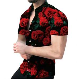 <span class=keywords><strong>Camicia</strong></span> Casual da Uomo Estiva Traspirante Stampata ad Asciugatura Rapida a Maniche Corte Slim Fit Taglie Forti con <span class=keywords><strong>Colletto</strong></span> Rovesciato - Product Image 3