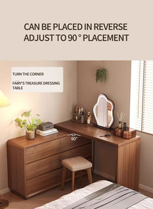 <span class=keywords><strong>Commode</strong></span> en bois massif intégrée, meuble de rangement contemporain pour chambre à coucher, table de maquillage, bureau d'ordinateur, bureau avec éclairage LED - Product Image 3