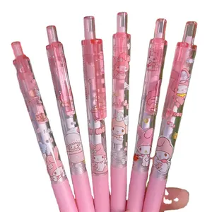 DHF 6pcs/pack Sanrioed Neutral Pen Kawaii My Melody 5mm Black Pressing Neutral Pen Students Learn To Brush Questions Gifts