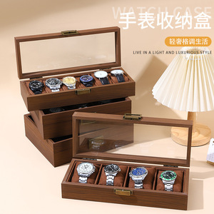 Caja de madera para relojes con tapa de cristal, forma rectangular integrada para exhibir y guardar relojes - Product Image 1