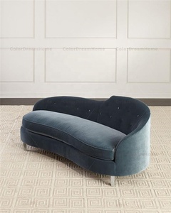 Blue Elegant Chesterfield Fabric Upholstered Chaise Lounge <strong>Sleeper</strong> <strong>Sofa</strong> - Product Image 6