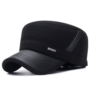 Flat-Top Hat Black Winter Warm Breathable Male <b>Lei</b> Feng Hat Sport Style - Product Image 1