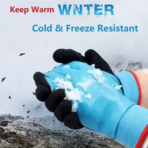 GR4010 Winter Fishing Waterproof Non-slip Acrylic Velvet Fleece Liner Latex Coated Cold Resistant Warm Labor Protection Gloves