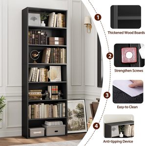 Étagères ouvertes indépendantes à 7 niveaux pour rangement <span class=keywords><strong>et</strong></span> décoration, meubles adaptés à la maison, au bureau, au salon, à la chambre à coucher, couleur noire - Product Image 6