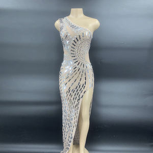 AD1352 Kimshein mujeres nueva llegada Excellente Abiti Da Cerimonia transparente malla agujero diamante lentejuelas Casual vestido de fiesta - Product Image 1