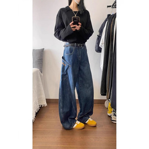 2025 Spring Autumn High-End Spliced Scimitar Jeans for Women American High Street Y2K Style Loose Wide-leg Pants <b>Bow</b> Decoration - Product Image 3