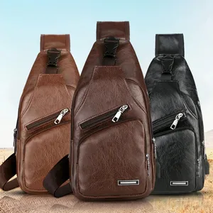 Grenzüberschreitende PU-Leder-Schultertasche Herren USB-Aufladung Herren Brustbeutel diagonale Verpackung Bote-Tasche.Z0870