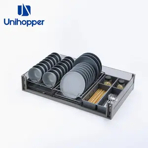 Unihopper PHANTOM Serie Überlegene Qualität ausziehbarer Küchenaufbewahrungskorb 3-seitiger Glasschrank Schubladen-Korb