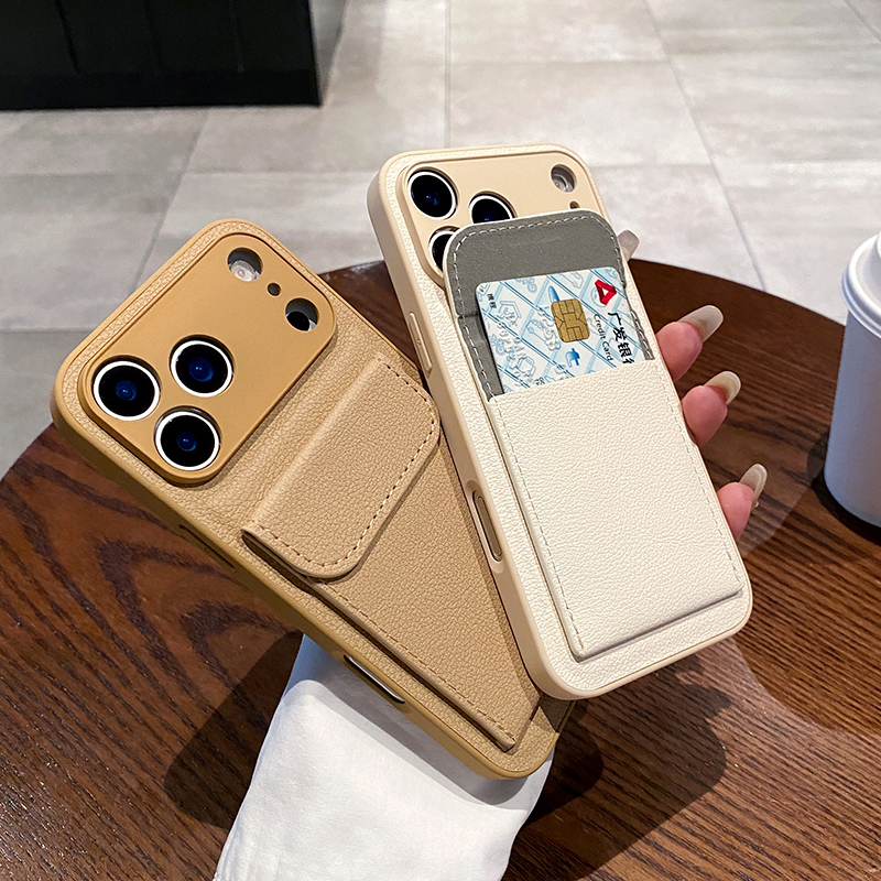 Fashionable Luxury PU Leather Plug-In Card Bag All-Inclusive Mobile Phone Case Accessories for iPhone 14 12 13 16 17 15 Pro Max · image 3