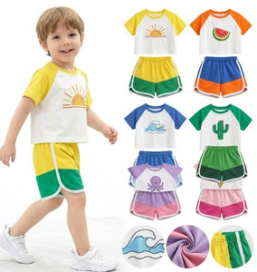 Ropa de Verano para Niños al por Mayor, Conjuntos de Boutique con Camisetas y Pantalones Cortos de Algodón Transpirable con Estampados Variados - Product Image 2