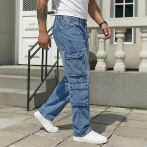Jeans de Mezclilla Cargo Holgados para Hombre, Color Azul Claro, Cintura Media, Tela de Algodón Lavada - Product Image 5