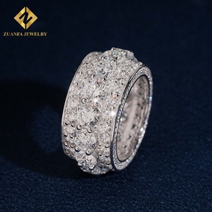 ZUANFA JEWELRY Anillo Ancho con Diamantes Cultivados en Laboratorio, Bañado en Rodio, Estilo Iced Out Bling Hip Hop - Product Image 1
