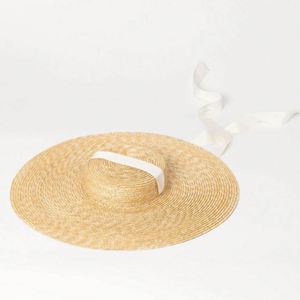 Oversized Brim Striped Natural Grass <b>Straw</b> <b>Hat</b> Windproof Tethered Sun <b>Hat</b> Elegant Street Photography Outdoor Travel Beach Flat - Product Image 1