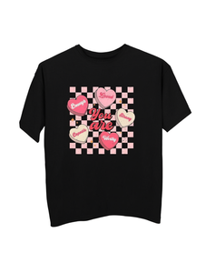 T-shirt per San Valentino da donna, manica corta, girocollo, stampa a cuore scozzese, cotone morbido, vestibilità ampia, casual, per la primavera e l'estate - Product Image 1