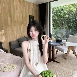 Camiseta sin mangas con cuello redondo y diseño de mariposa 3D para mujer, estilo francés, de gasa, color albaricoque, transpirable y dulce, ideal para el verano. - Product Image 3