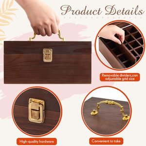CNGLEE Elegant Rectangle Wood Paint <strong>Storage</strong> Box Locking Clasps Removable Tray Painted Design-Multi-Function Artist Tool - Product Image 3