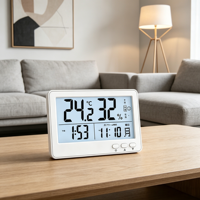 Réveil numérique japonais avec thermomètre et hygromètre d'intérieur, alimenté par piles, grand écran LCD rétroéclairé, température et humidité