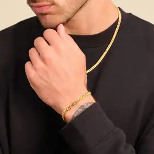 Women Men 3mm 5mm Gold Bracelet Fashion Jewelry Curb Cuban Link Rope Chain Figaro 18K Gold Plating 316L Stainless Steel Bracelet