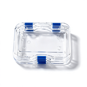Boîte de rangement alimentaire rectangulaire transparente en plastique PP avec fermoirs bleus, étui d'emballage anti-poussière et antichoc - Product Image 1