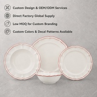 Lot de 24 assiettes de table en porcelaine élégantes avec bordure rouge, personnalisables pour mariages et usage quotidien, service de vaisselle en céramique