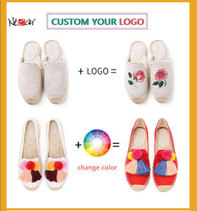 Espadrilles pour femmes, logo personnalisé OEM, broderie florale, toile, plates, à enfiler, décontractées, semelle en jute. - Product Image 2