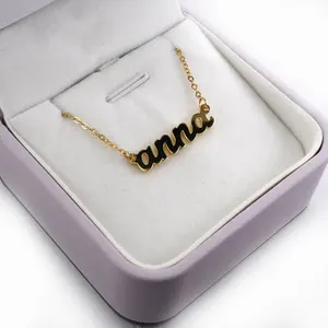 Custom Jewelry Manufacture Initial Letter Birth Year Platinum 9K 14K 18K Solid Gold Personalised Name Plate Necklace
