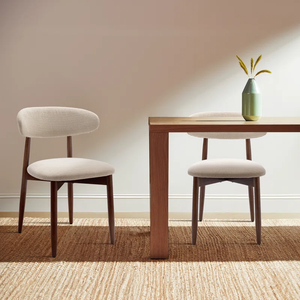 Sillas de Comedor Modernas Minimalistas Tosee con Tela Beige y Respaldo Curvo, Patas de Madera Maciza Marrón Oscuro, 1 Año de Garantía, para Comedor - Product Image 3