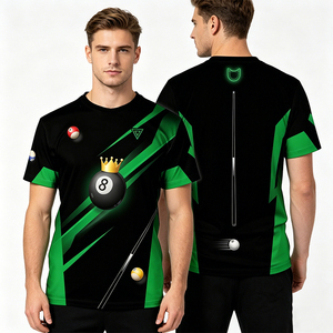Camiseta Unisex S.Q.F con Diseño de Bola 8, 100% Poliéster, Transpirable, Estilo Vintage, Manga Corta, Verde y Negro con Bloques de Color, Casual, 300g, Corte Regular - Product Image 2
