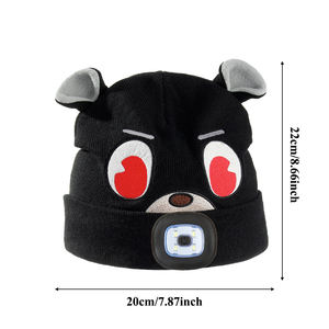 Bonnet en tricot noir avec lumière pour la course de nuit et le camping avec logo personnalisé Bonnet en forme d'oreille d'ours LED pour l'usine - Product Image 2